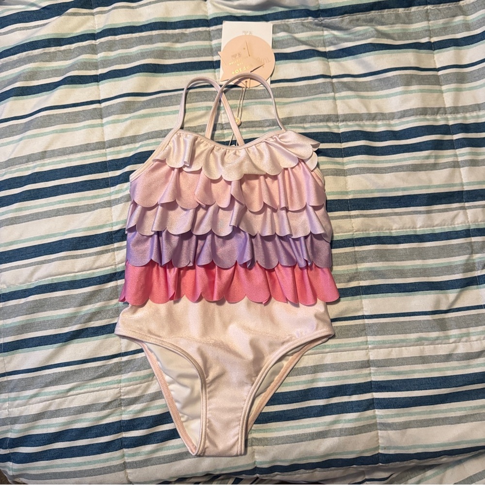 NWT TUTU DU MONDE rainbow rock swimsuit in CRYSTAL PINK MIX 4/5 scalloped